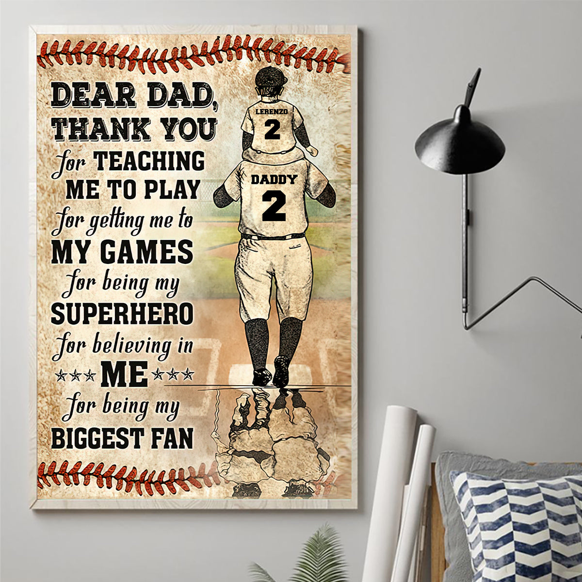 Danke Papa, mein größter Fan – personalisierte Baseball-Leinwand und Poster
