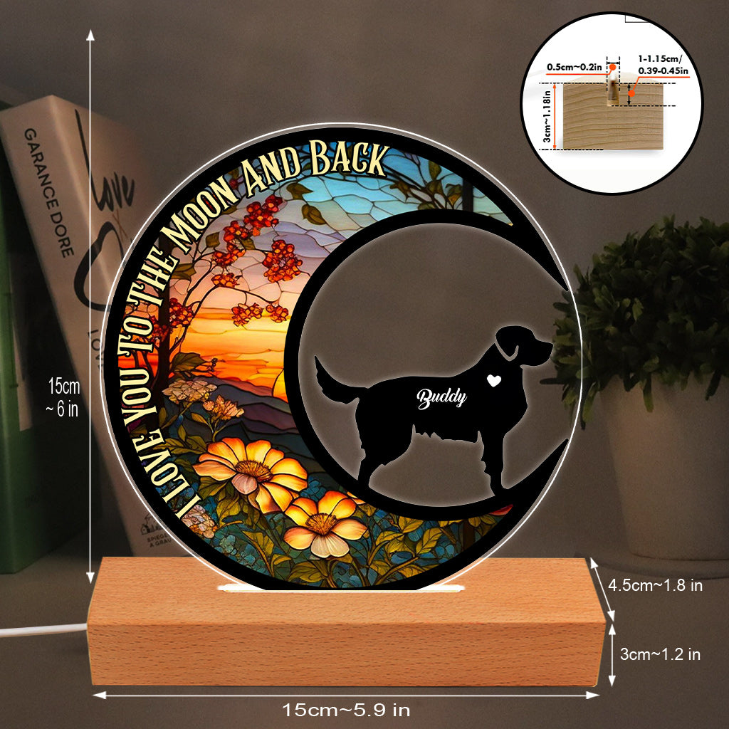 Ich liebe dich bis zum Mond und zurück – Geschenk für Hundeliebhaber – Personalisierte, geformte Plakettenleuchte