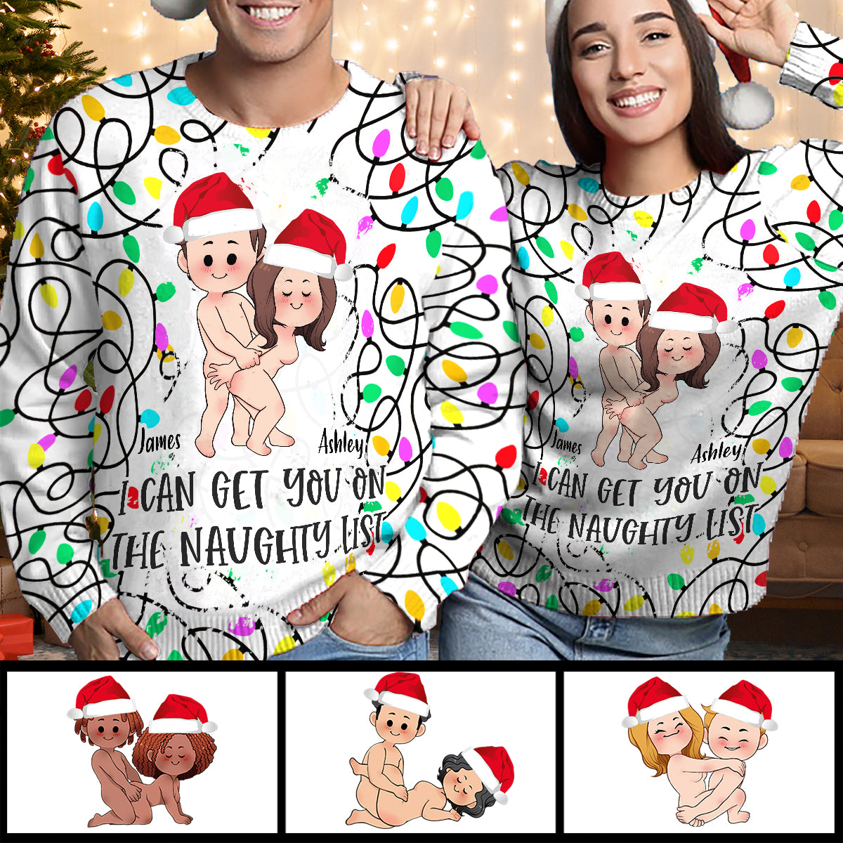 Ich kann dich auf die Liste der Unartigen bringen – Geschenk für Ehemann, Ehefrau, Freund, Freundin – Personalisierter hässlicher Pullover