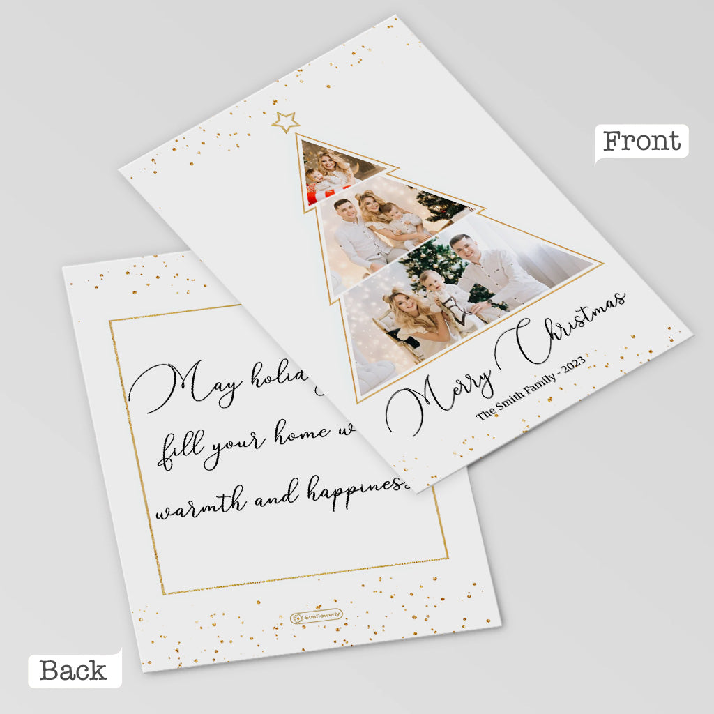 Individuelle Weihnachtskarte mit Fotos, Namen und Nachricht – Personalisierte Familiengrußkarte