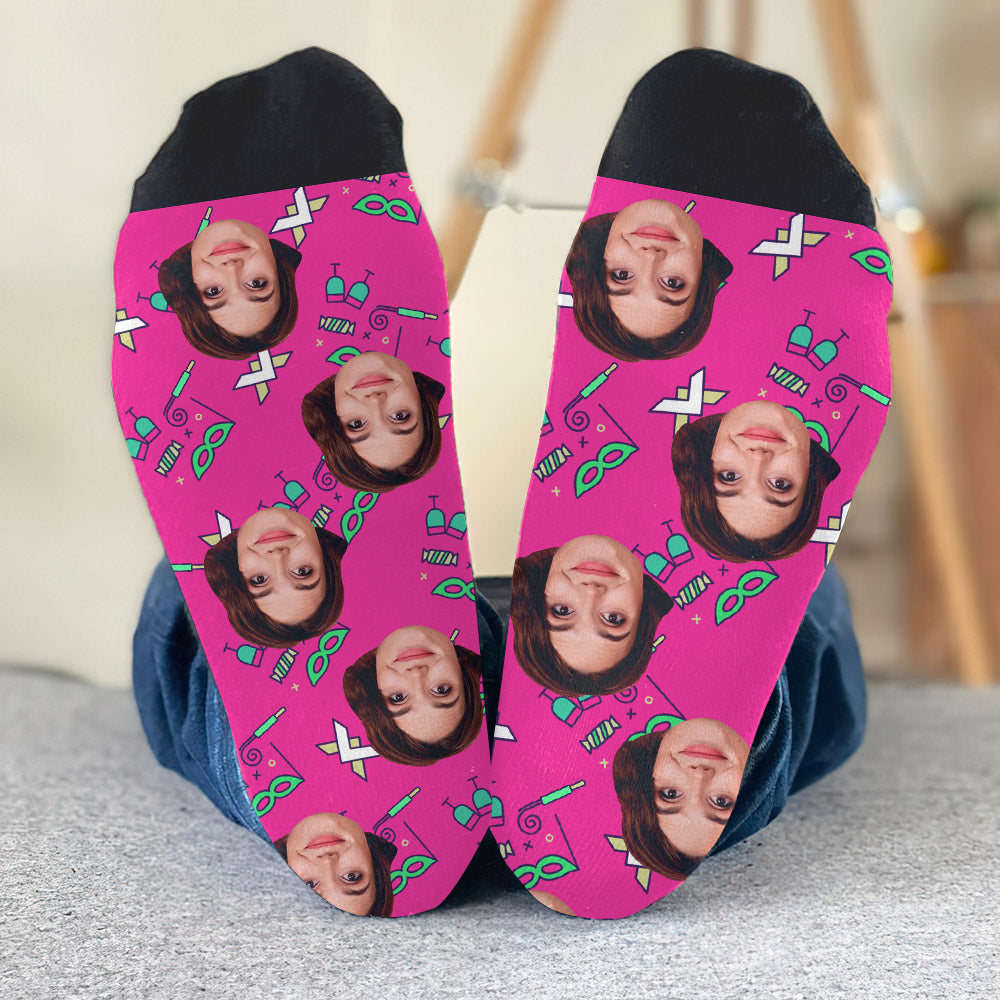 Custom Face Party Pattern - Personalized Aunt Socks