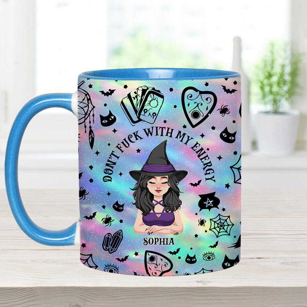 Leg dich nicht mit meiner Energie an – Personalisierte Tasse mit Hexenmotiv