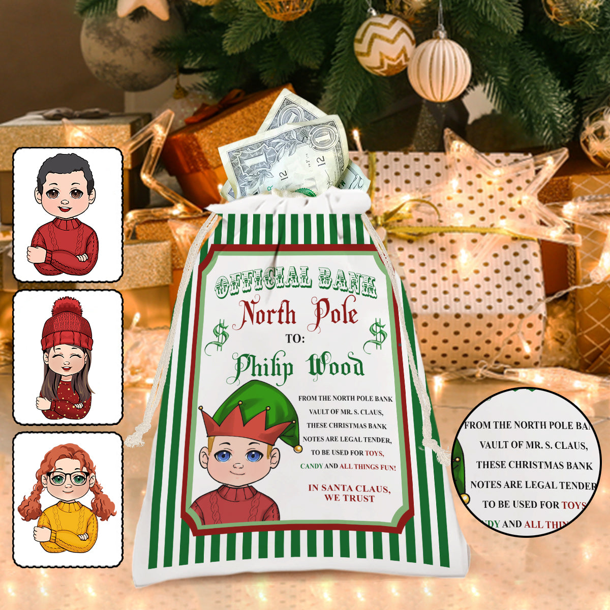 Offizielle Bank Nordpol - Personalisierter Enkel-Tragebeutel mit Kordelzug