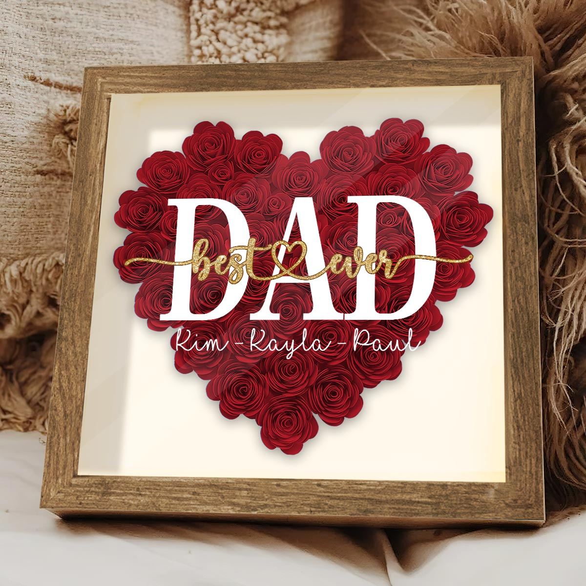 Beste Mama der Welt – Geschenk für Mama, Oma, Opa, Papa, Tante, Schwester – Personalisierte Blumen-Schattenbox