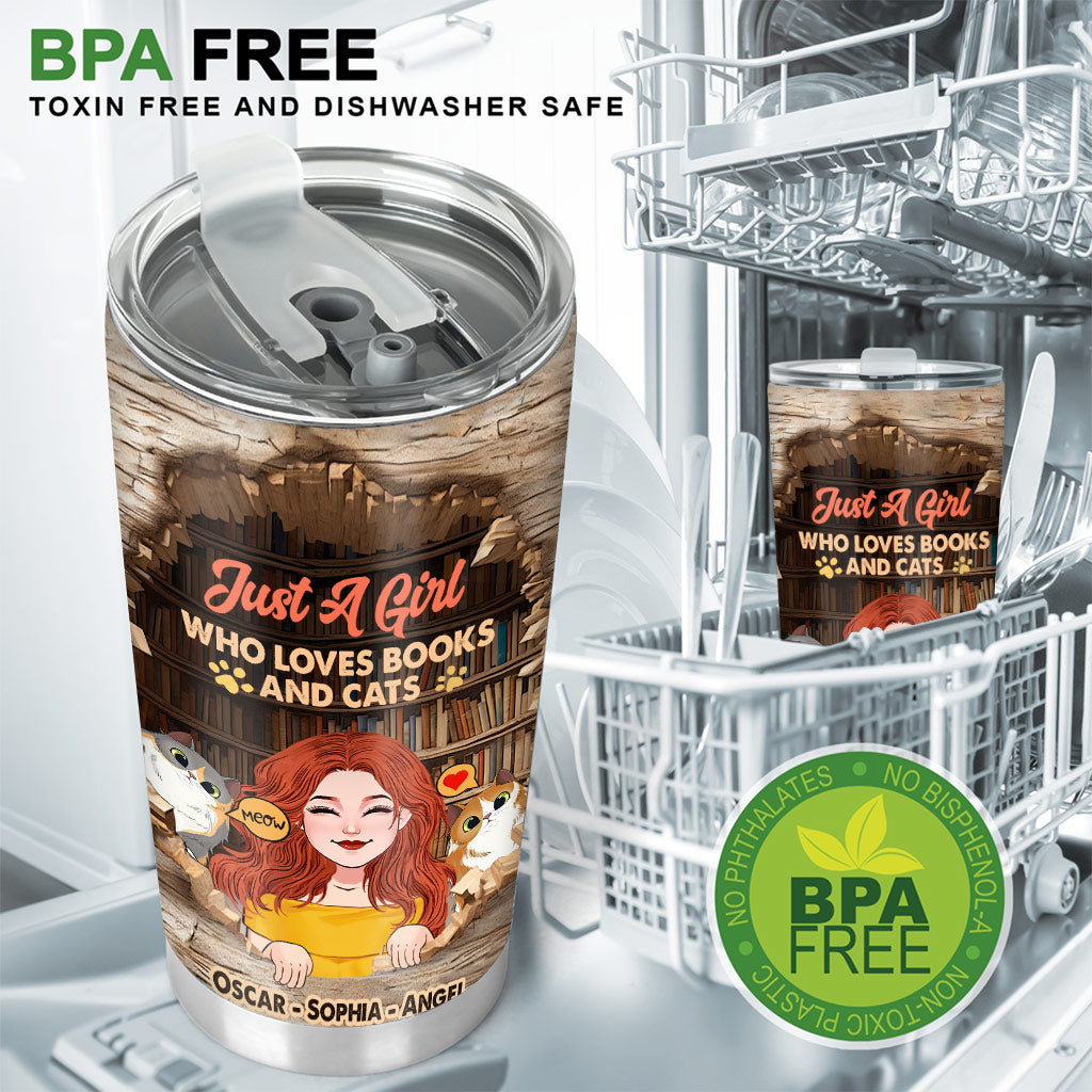 Love Books And Cats - Personalized Book Tumbler