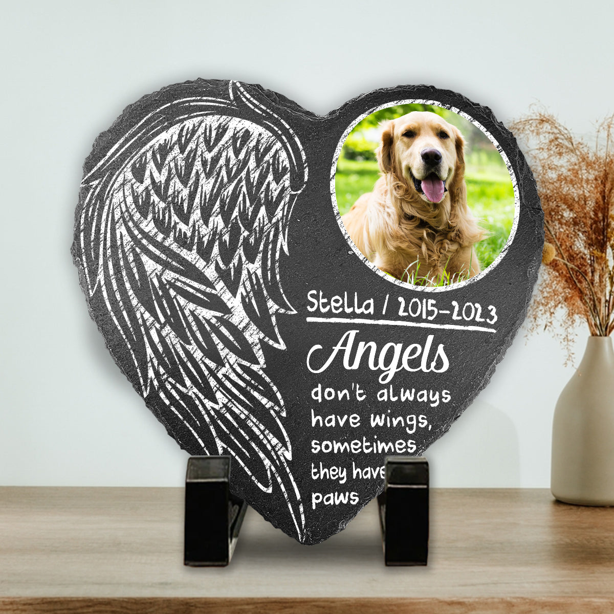 Engel haben nicht immer Flügel – personalisierter herzförmiger Stein für Hunde