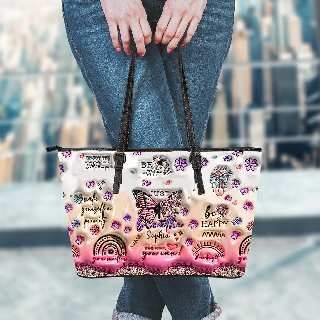 Positive Affirmationen Schmetterling - Personalisierte Schmetterlings-Ledertasche