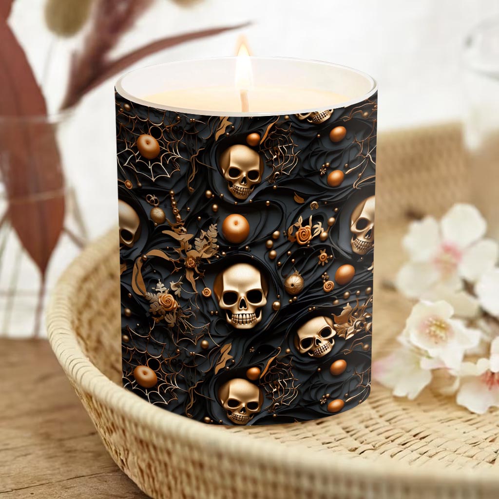Gold Skull - Personalized Skull Candle With Wooden Lid