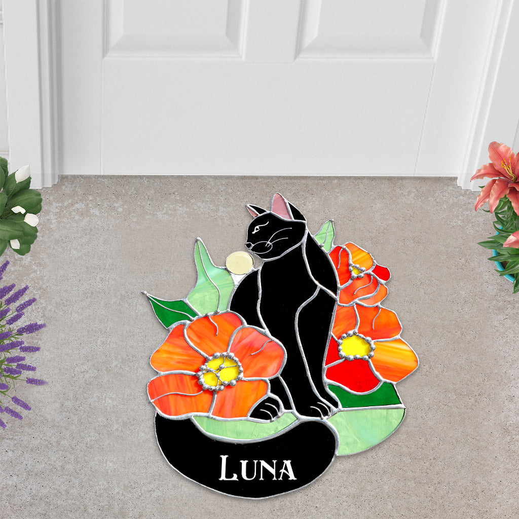 Black Cat - Personalized Black Cat Shaped Doormat