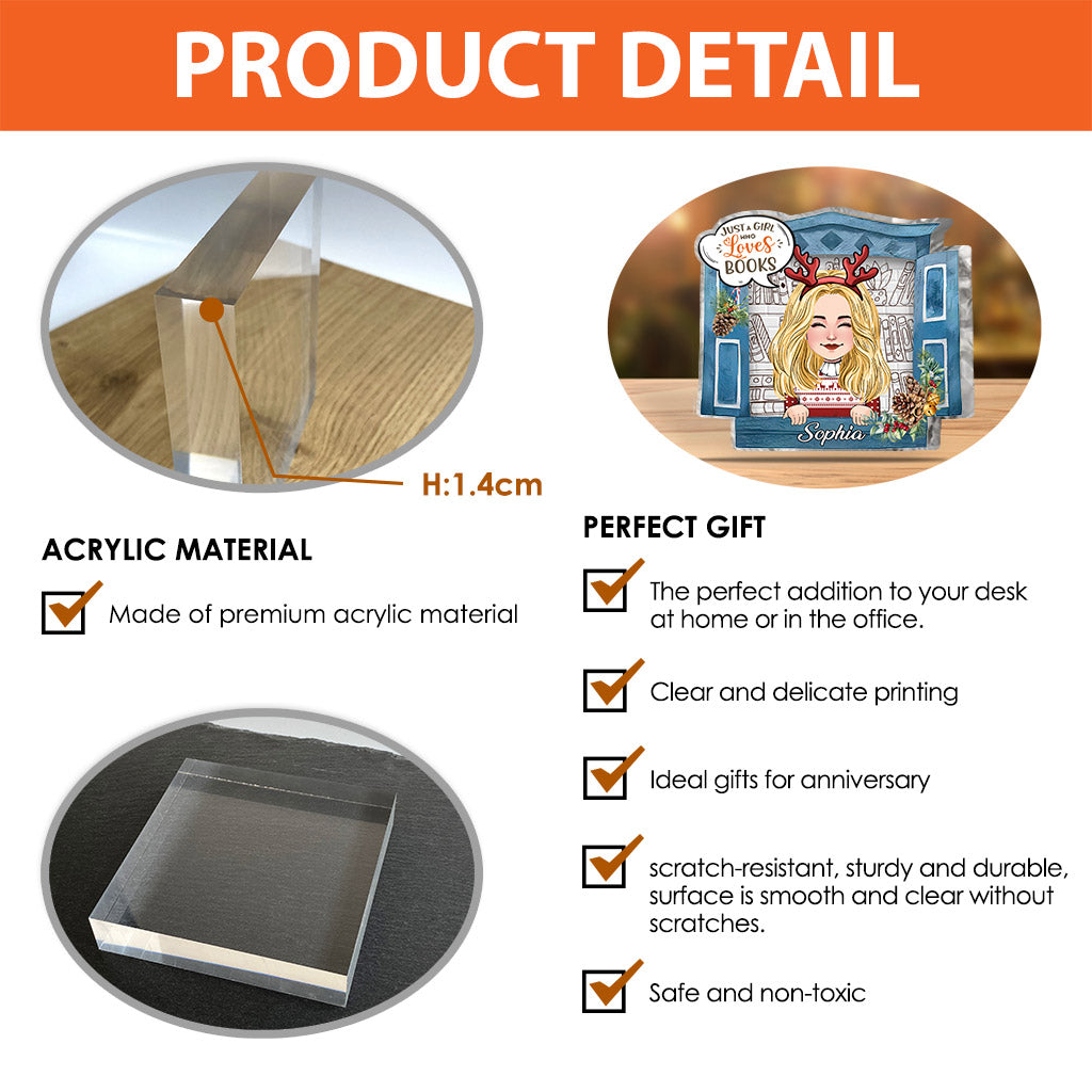 Einfach ein Mädchen, das Bücher liebt – personalisierte Acrylplakette in Buchform