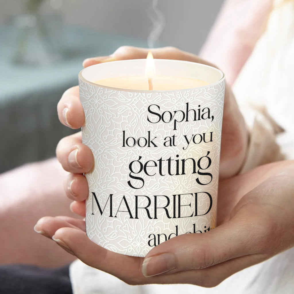 Look At You Getting Married - wedding gift for bride, groom - Personalized Candle With Wooden Lid