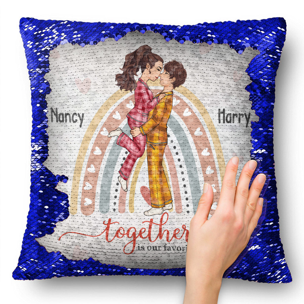 Gemeinsam ist es am schönsten – Geschenk für Ehemann, Ehefrau, Freundin, Freund – Personalisierter Pailletten-Kissenbezug 