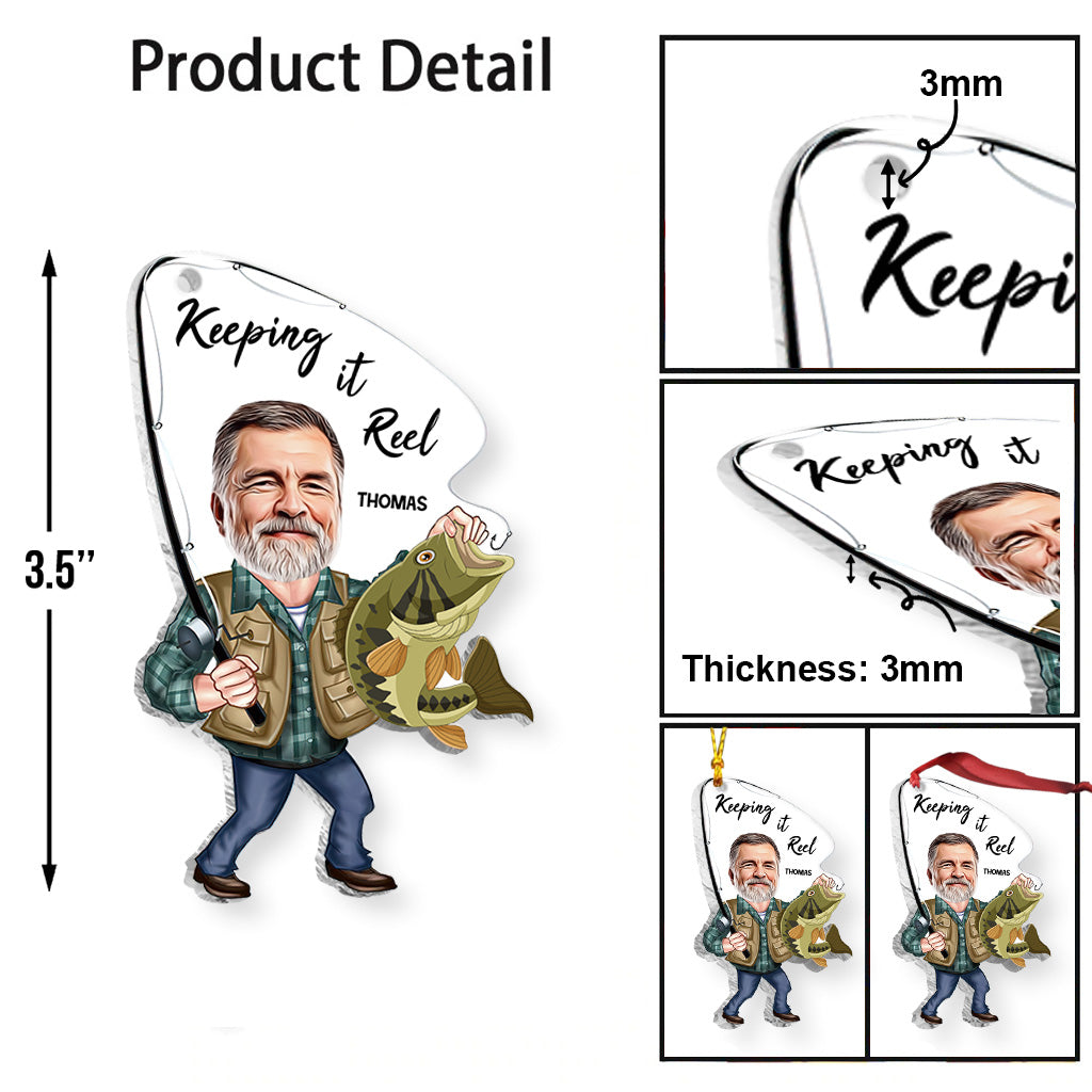 Foto eingefügt: Lustiges Angeln, das die Rolle hält – Personalisierter transparenter Angel-Anhänger