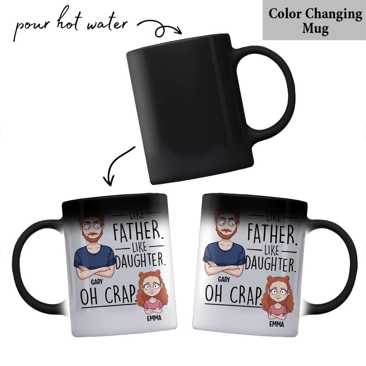 Wie der Vater, so die Tochter, so der Sohn – Geschenk für Papa, Mama, Sohn, Tochter – Personalisierte Tasse