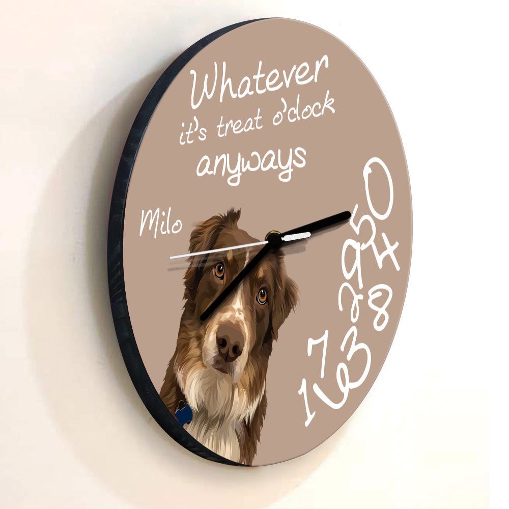 Whatever It's Treat O'clock Anyways - Personalized Dog Wall Clock