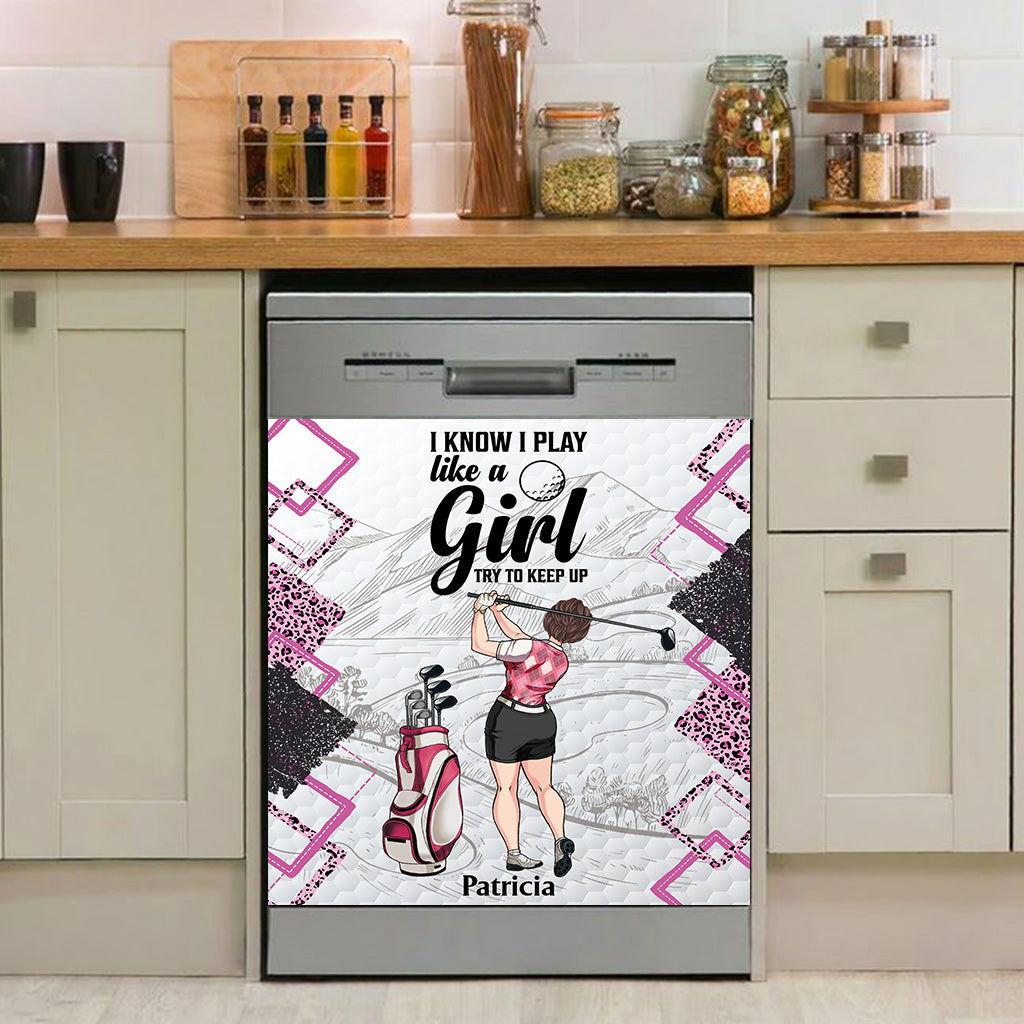 Golfunterricht – Golfgeschenk für sie, Freundin, Ehefrau, Tochter – Personalisierter Geschirrspülerdeckel