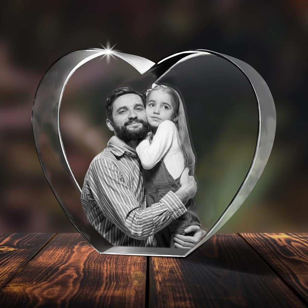 Individuelles Foto – Personalisierte Lasergravur für Väter auf einer herzförmigen Kristalllampe in 3D-Form – 3D-Herzform