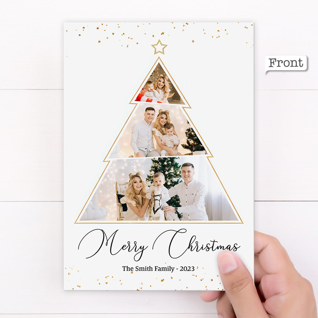Individuelle Weihnachtskarte mit Fotos, Namen und Nachricht – Personalisierte Familiengrußkarte
