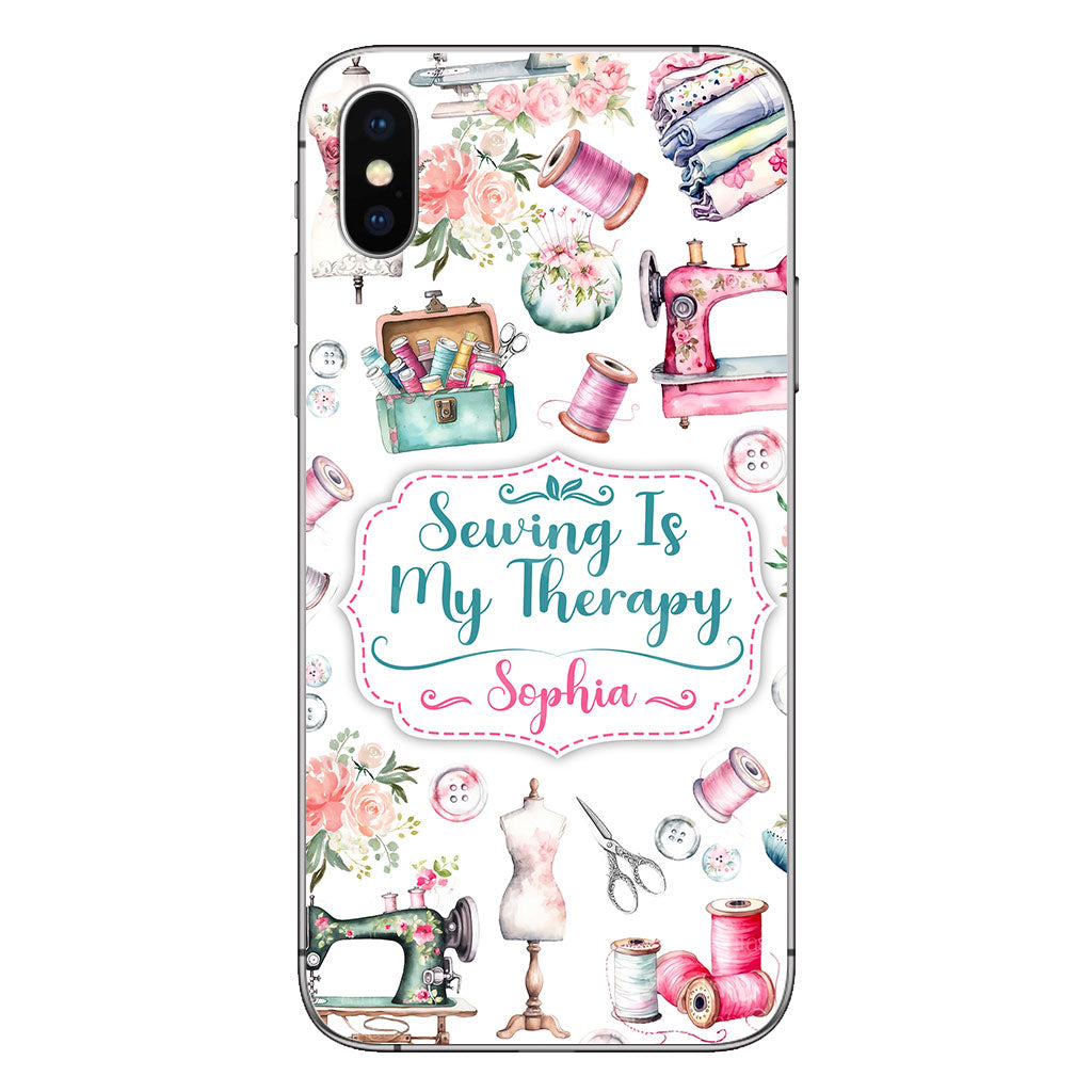 Nähen ist meine Therapie – Personalisierte Handyhülle zum Thema Nähen