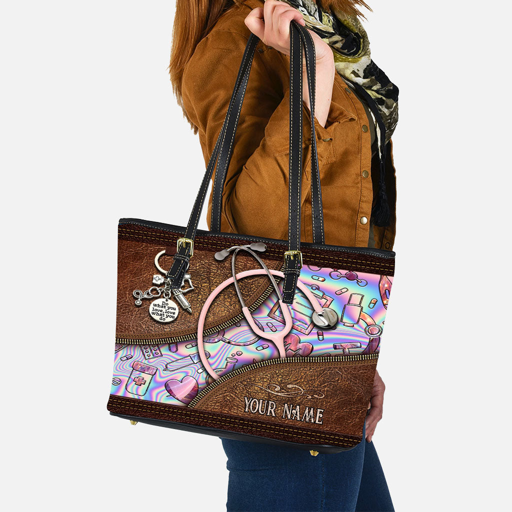 Pink Stethoscope - Personalized Nurse Leather Bag