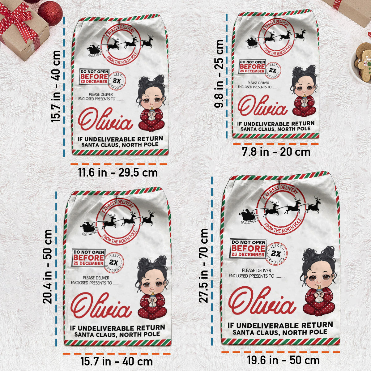 Nicht vor dem 25. Dezember öffnen – Personalisierter Familien-Tragebeutel mit Kordelzug