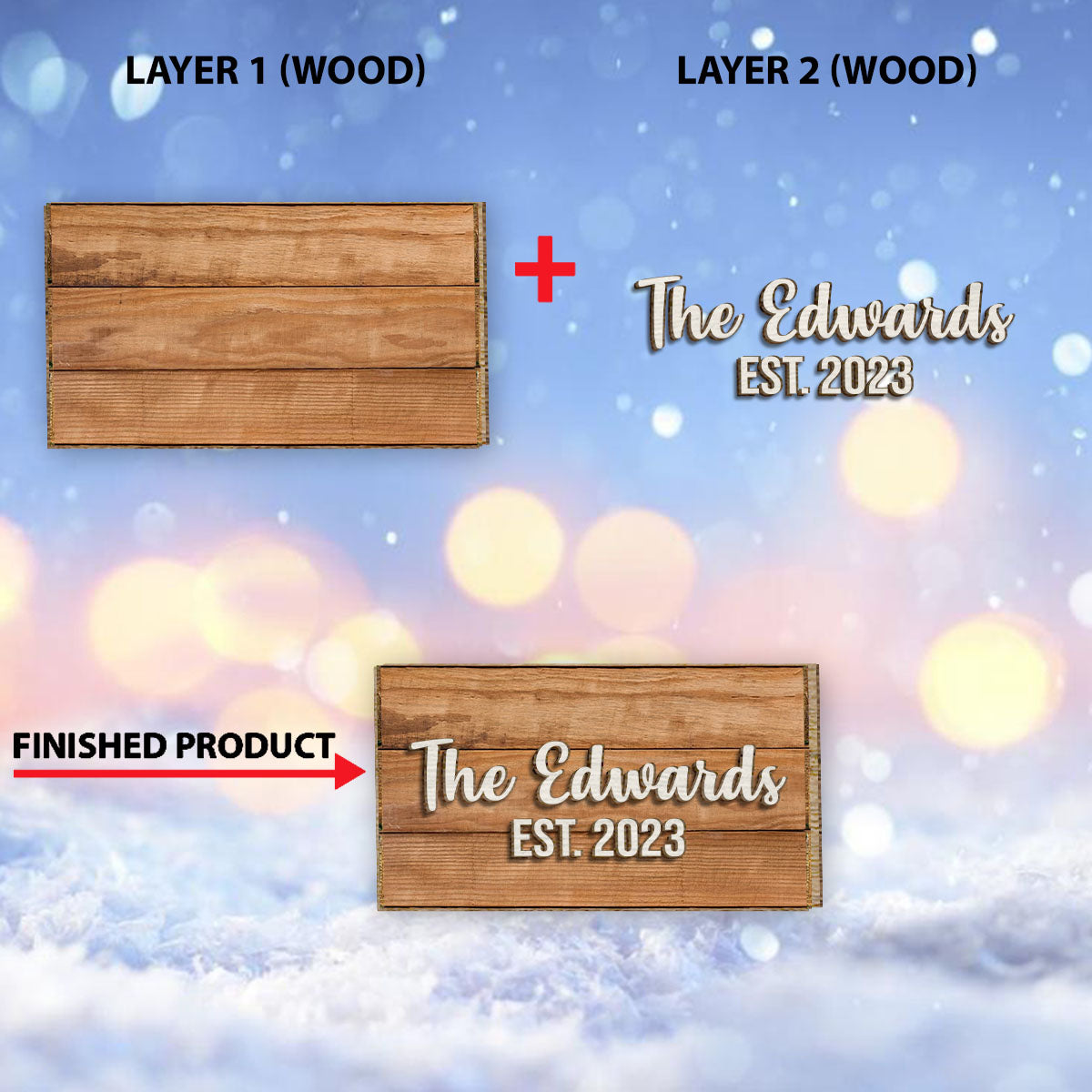 Unsere Familie – Personalisiertes Einweihungsgeschenk aus zwei Holzschichten / Holzplakette