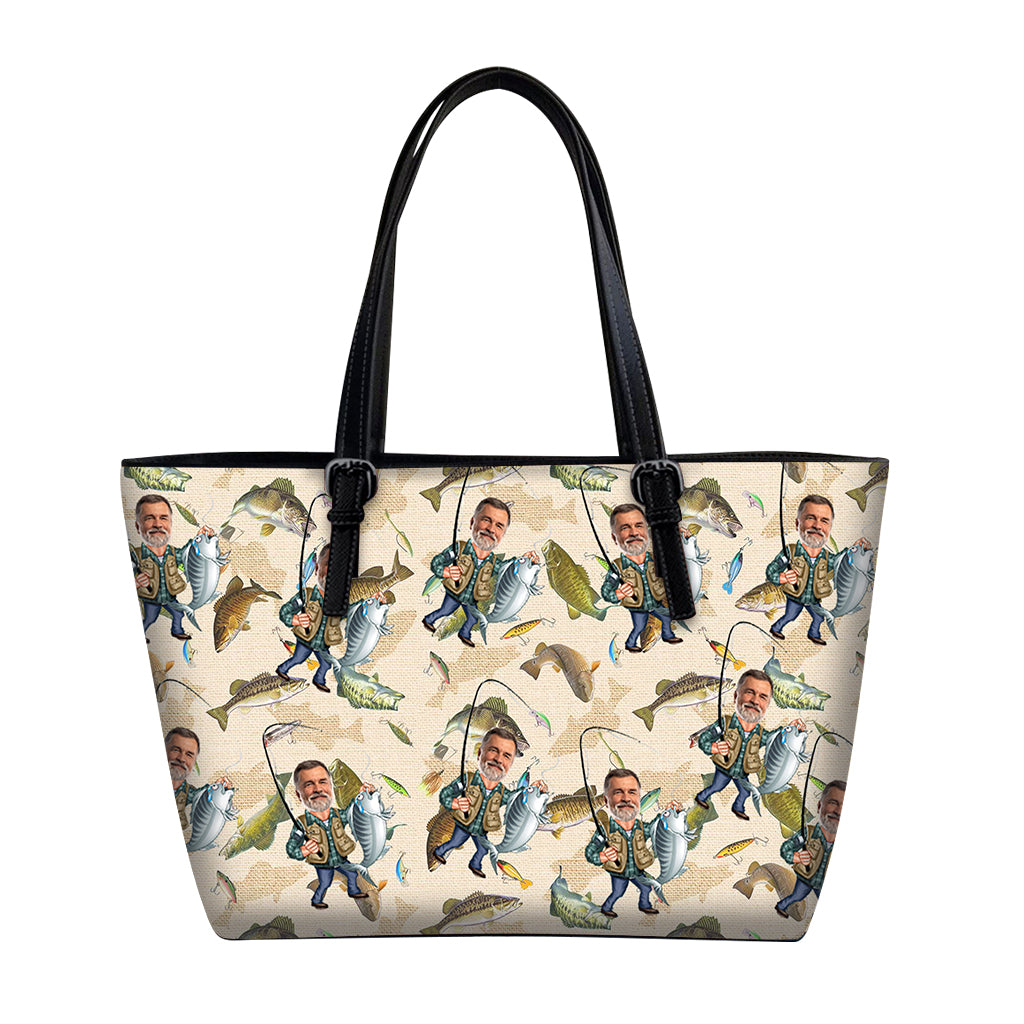 Foto eingefügt Lustiges Angeln - Personalisierte Angeltasche aus Leder