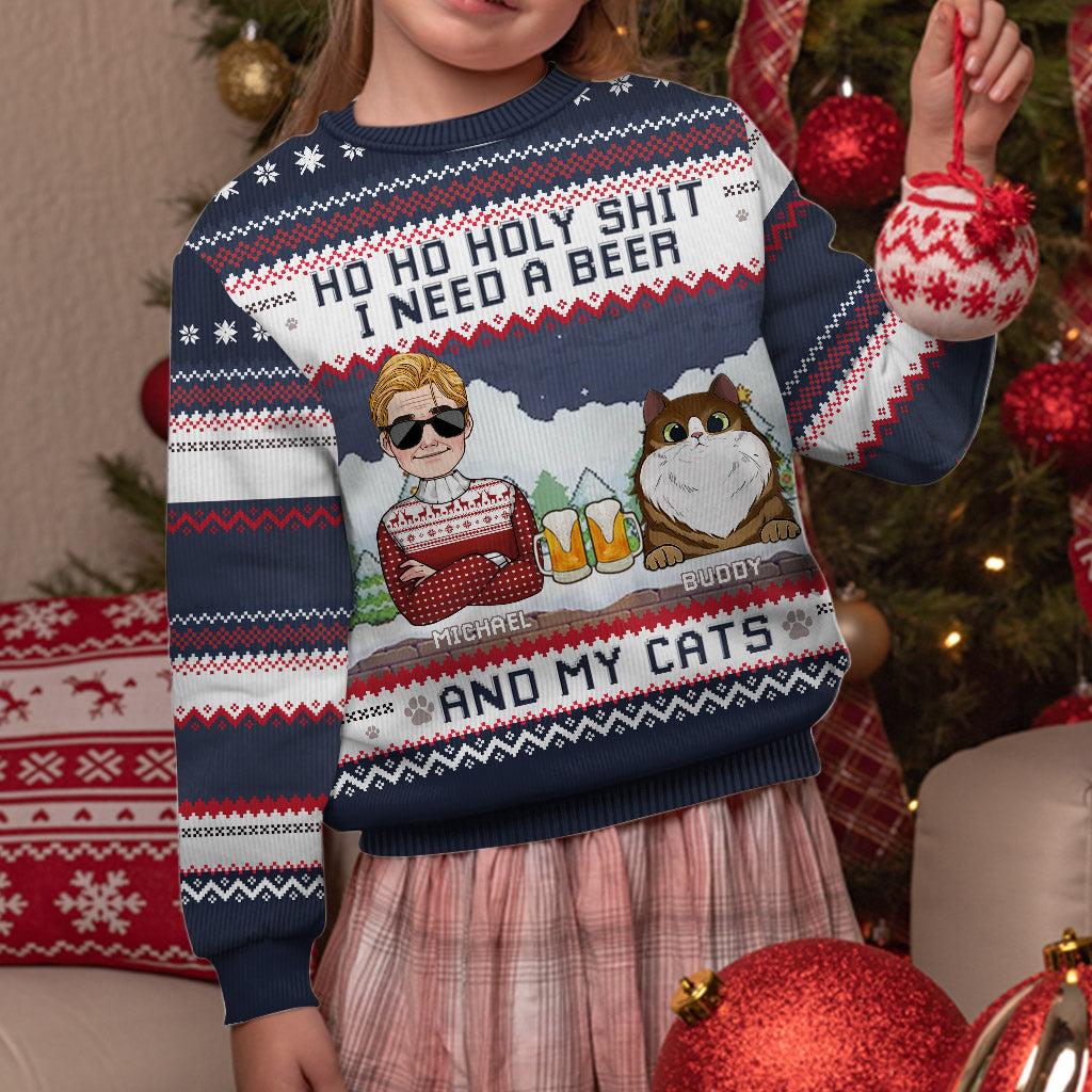 Ich brauche Bier und meine Katze – personalisierter Katzen-Pullover