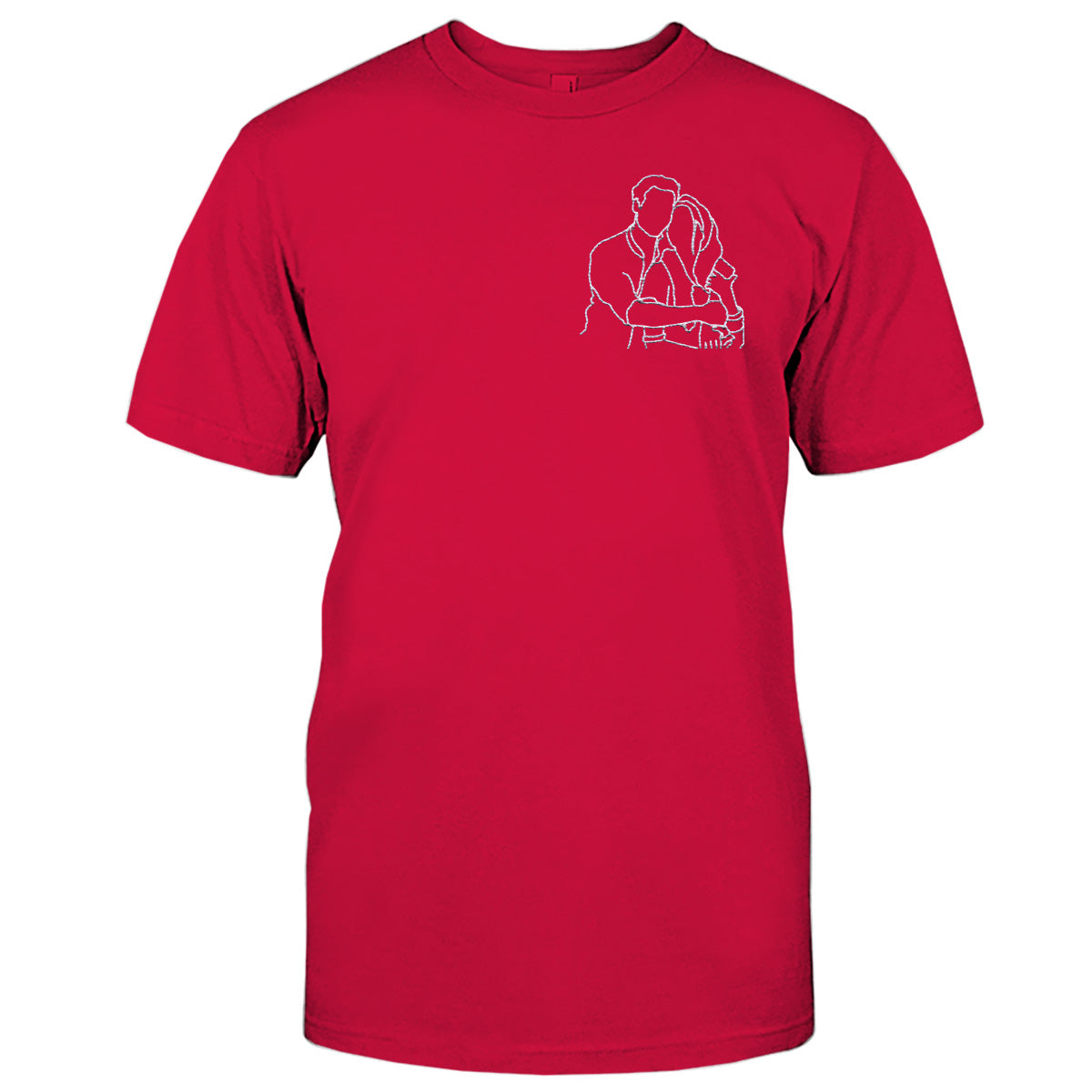 Individuelle Linienzeichnung – Personalisiertes, besticktes T-Shirt für Paare