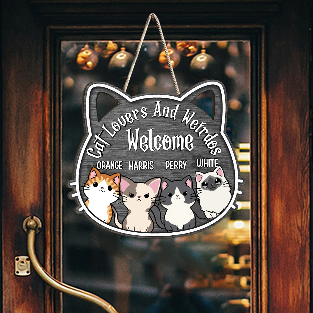 Willkommen, Katzenliebhaber und Sonderlinge! - Personalisiertes Katzen-Holzschild