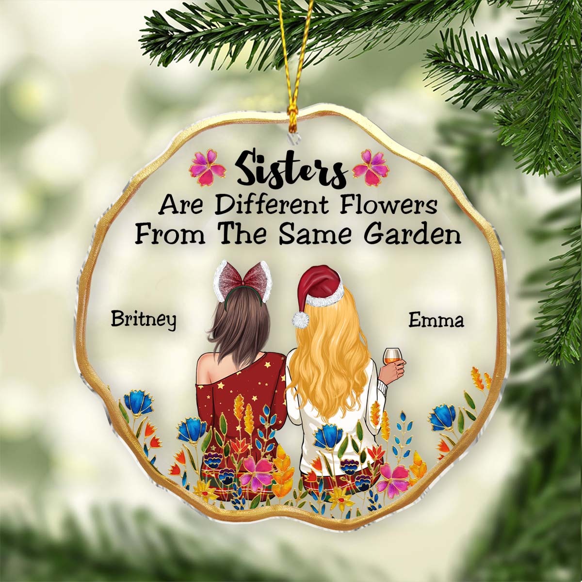 Schwestern sind wie Blumen aus demselben Garten – Personalisierter transparenter Schwester-Anhänger
