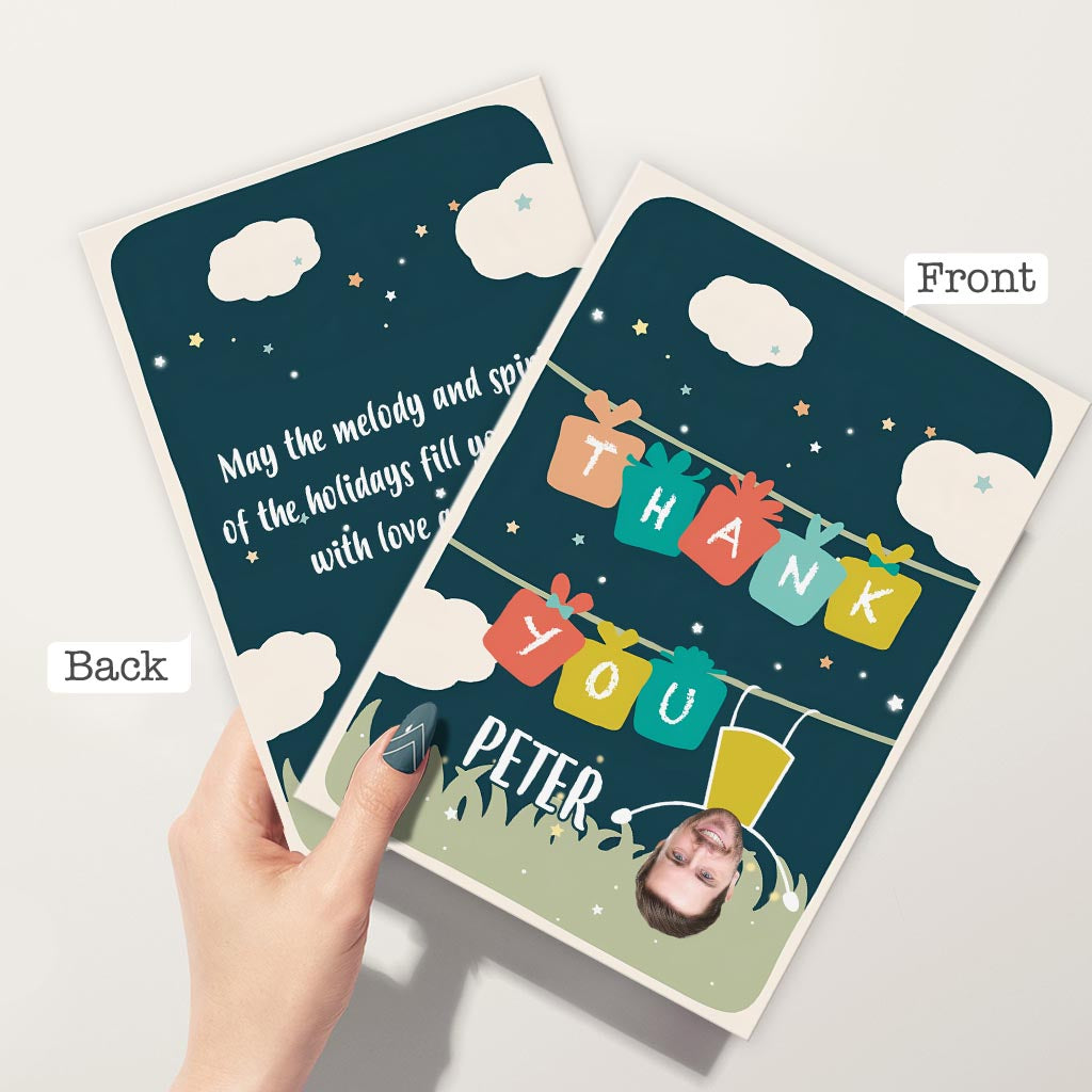 Danke / Ich liebe dich – Foto-Upload: Hängender Mann – Personalisierte Grußkarte