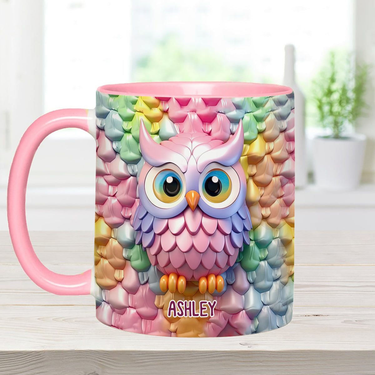 Bunte Eule – Personalisierte Tasse mit Eulenmotiv
