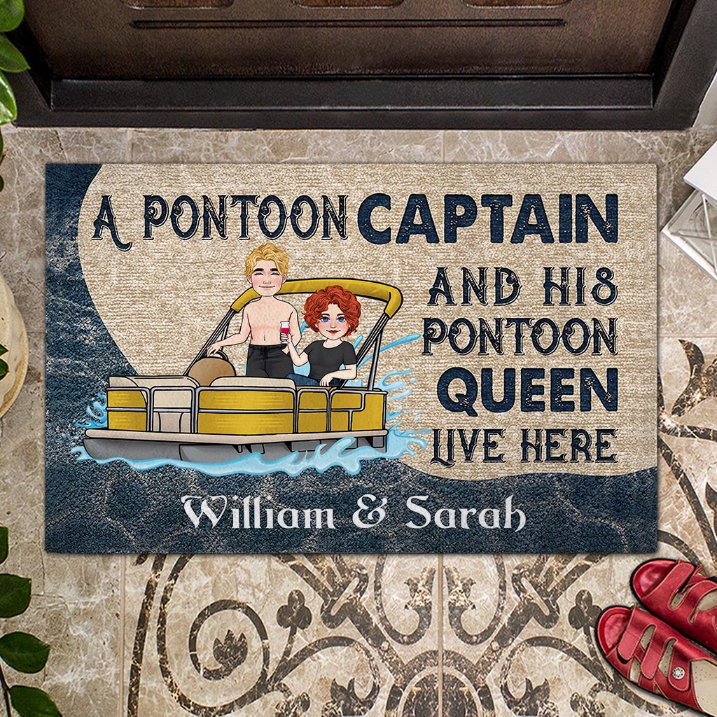 Pontoon Captain And HIs Wife - Personalized Pontoon Doormat
