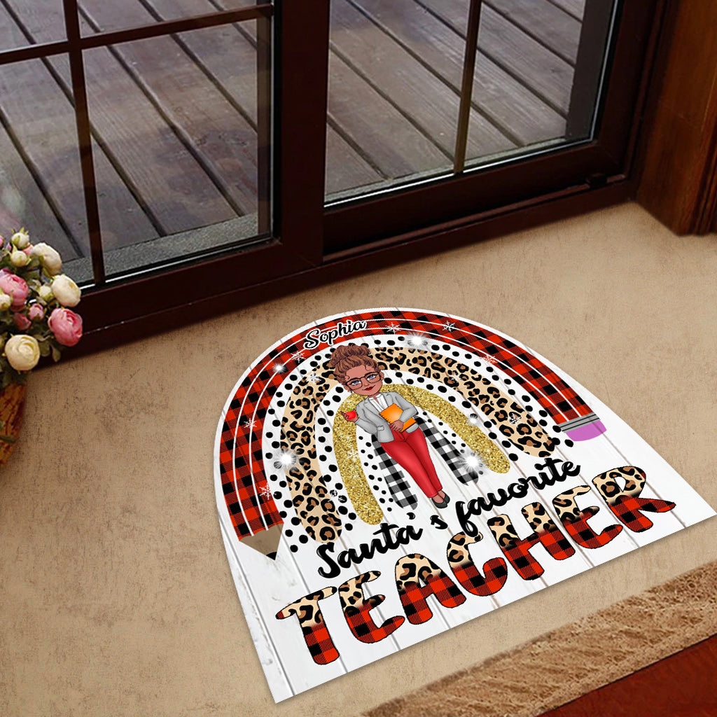 Santas Lieblingslehrer – Personalisierte Fußmatte in Lehrerform