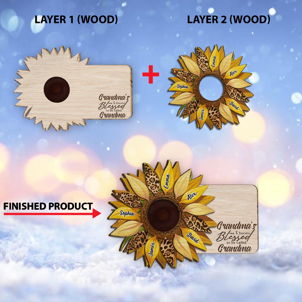 Omas Tee & Kekse – Personalisiertes 2-lagiges Holzschild „Oma“