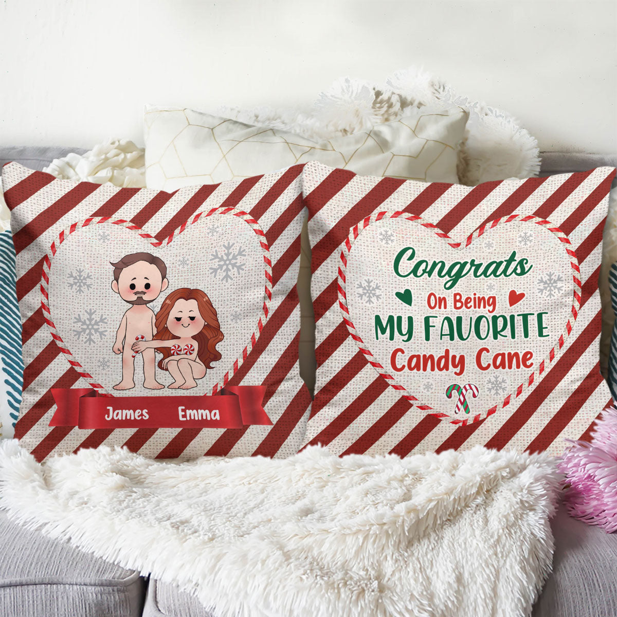 Glückwunsch, dass du mein Lieblings-Zuckerstangen-Kissen bist! – Geschenk für Ehemann, Ehefrau, Freund, Freundin – Personalisiertes Dekokissen