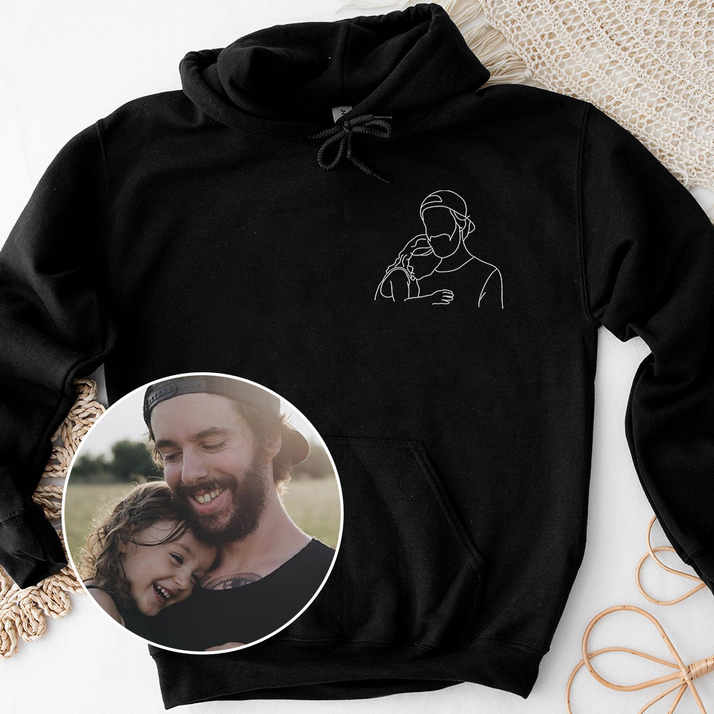 Individuelle Linienzeichnung – Personalisierter bestickter Hoodie für Stiefväter