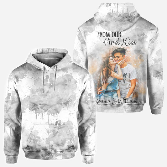 Aquarell-Paar – Personalisiertes T-Shirt mit Paarmotiv