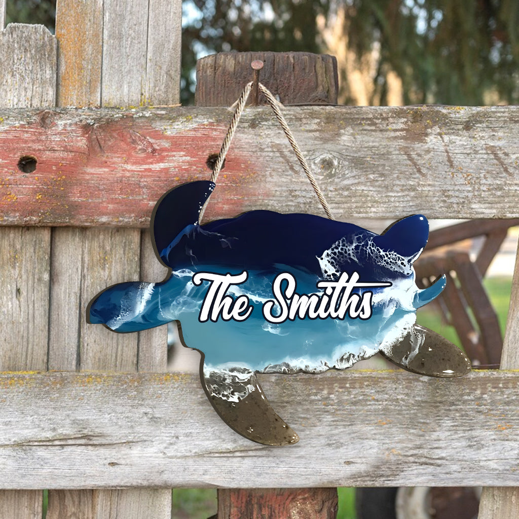 Liebe Schildkröte – Personalisiertes, individuell geformtes Holzschild in Schildkrötenform