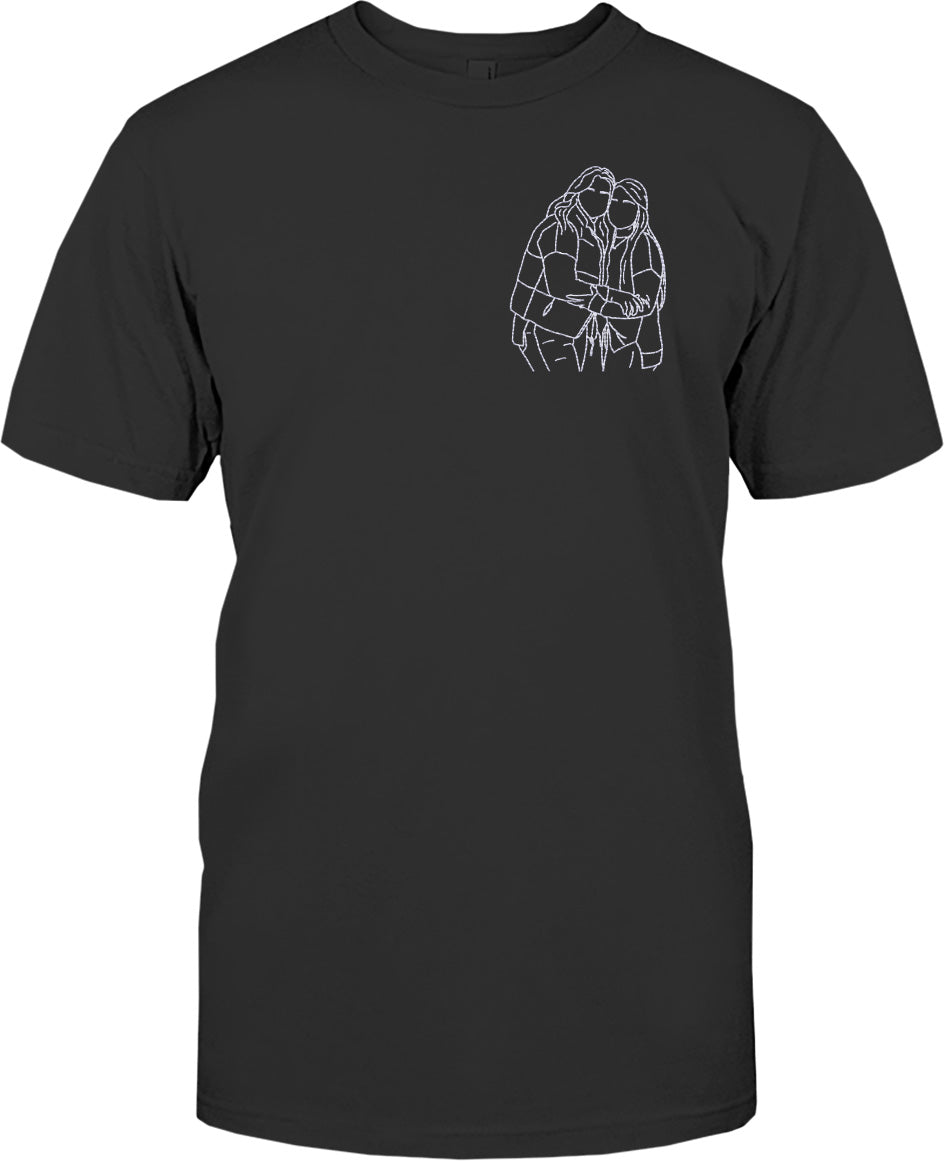 Individuelle Linienzeichnung – Personalisiertes, besticktes Geschwister-T-Shirt