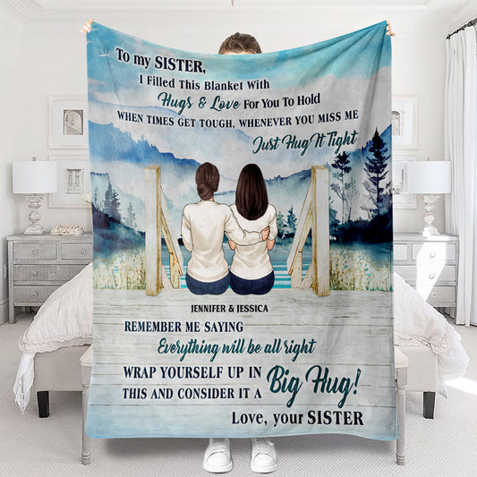 Diese Decke ist voller Umarmungen und Liebe – personalisierte Schwesterdecke