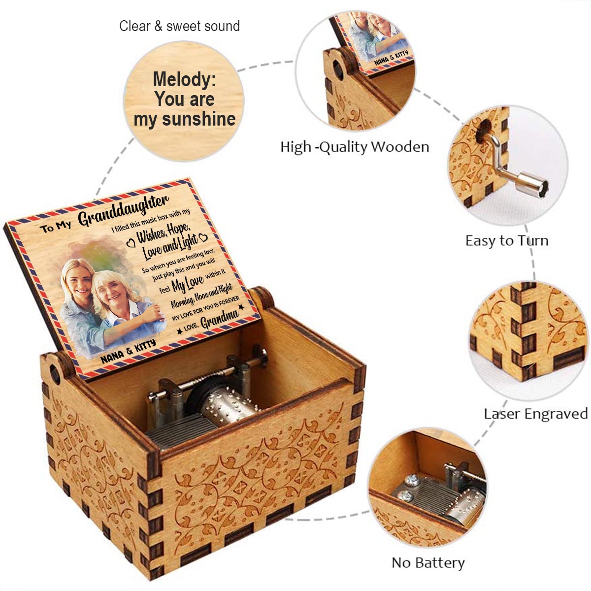 To My Granddaughter Daughter Mom Grandma Husband Wife - Personalized Grandma Hand Crank Music Box