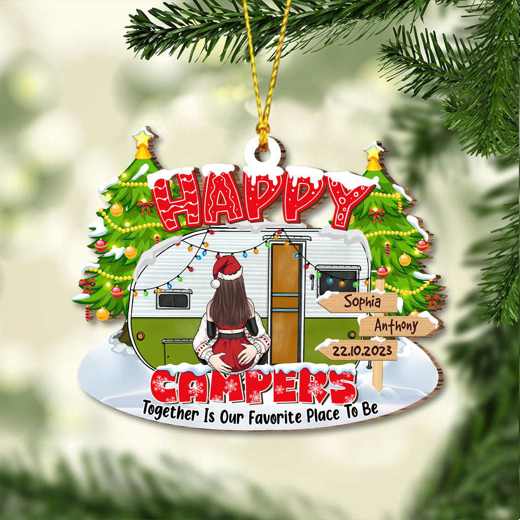 Glückliche Camper – Campinggeschenk für Ehemann, Freund, Freundin, Ehefrau – Personalisierter Weihnachtsschmuck