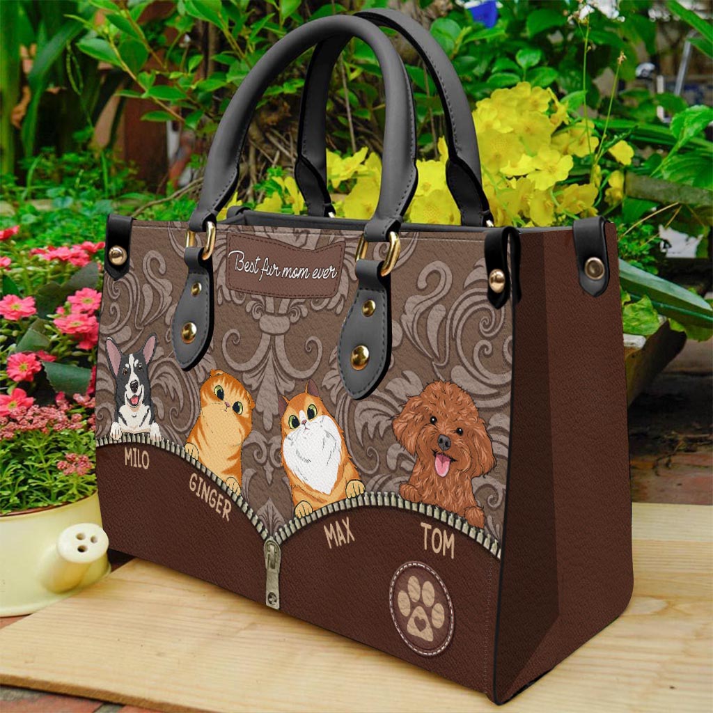 Die beste Hundemama aller Zeiten – Geschenk für Mama, Hundeliebhaber, Katzenliebhaber – Personalisierte Lederhandtasche