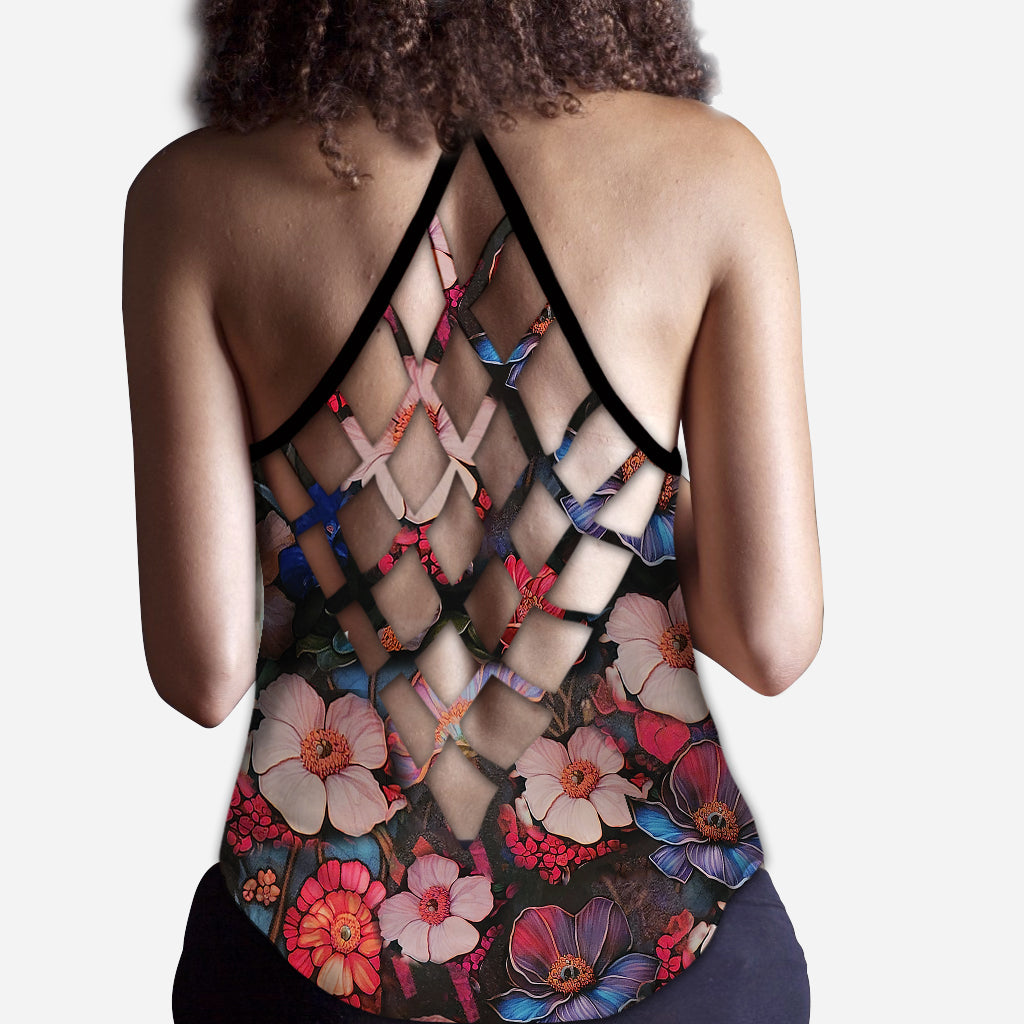 Totenkopf mit Blumenmuster – Personalisiertes Tanktop mit Totenkopfkreuz