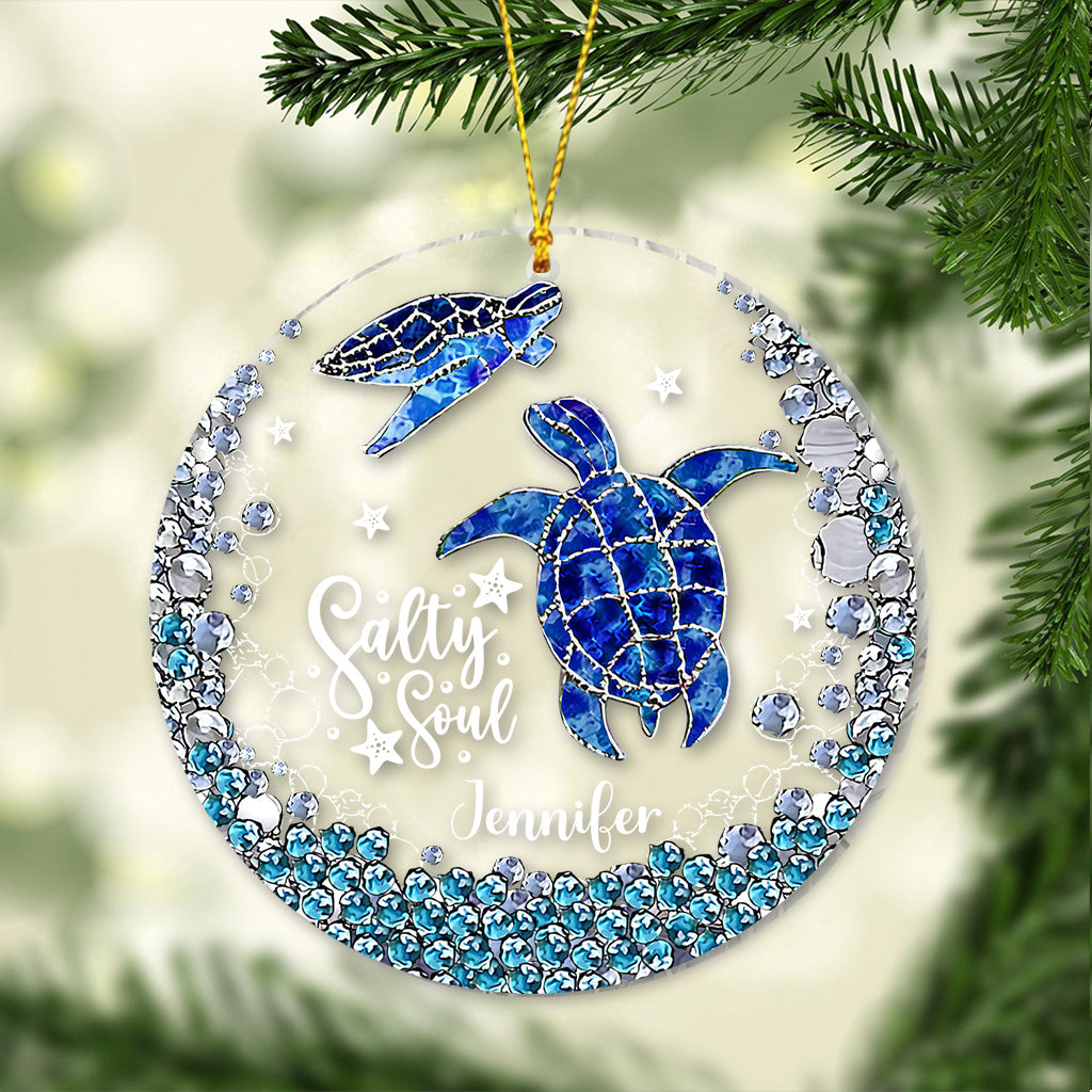 Salty Soul - Personalized Turtle Transparent Ornament