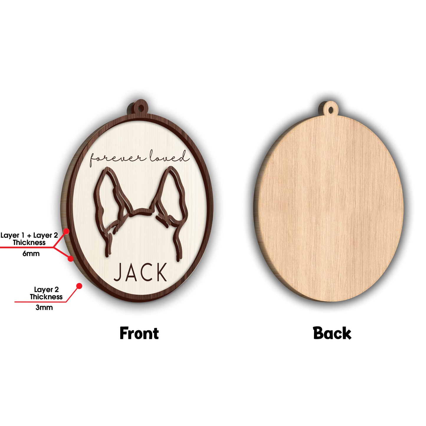 Dog Ear Line Art Ornament - Personalized Dog 2 Layered Piece Ornament