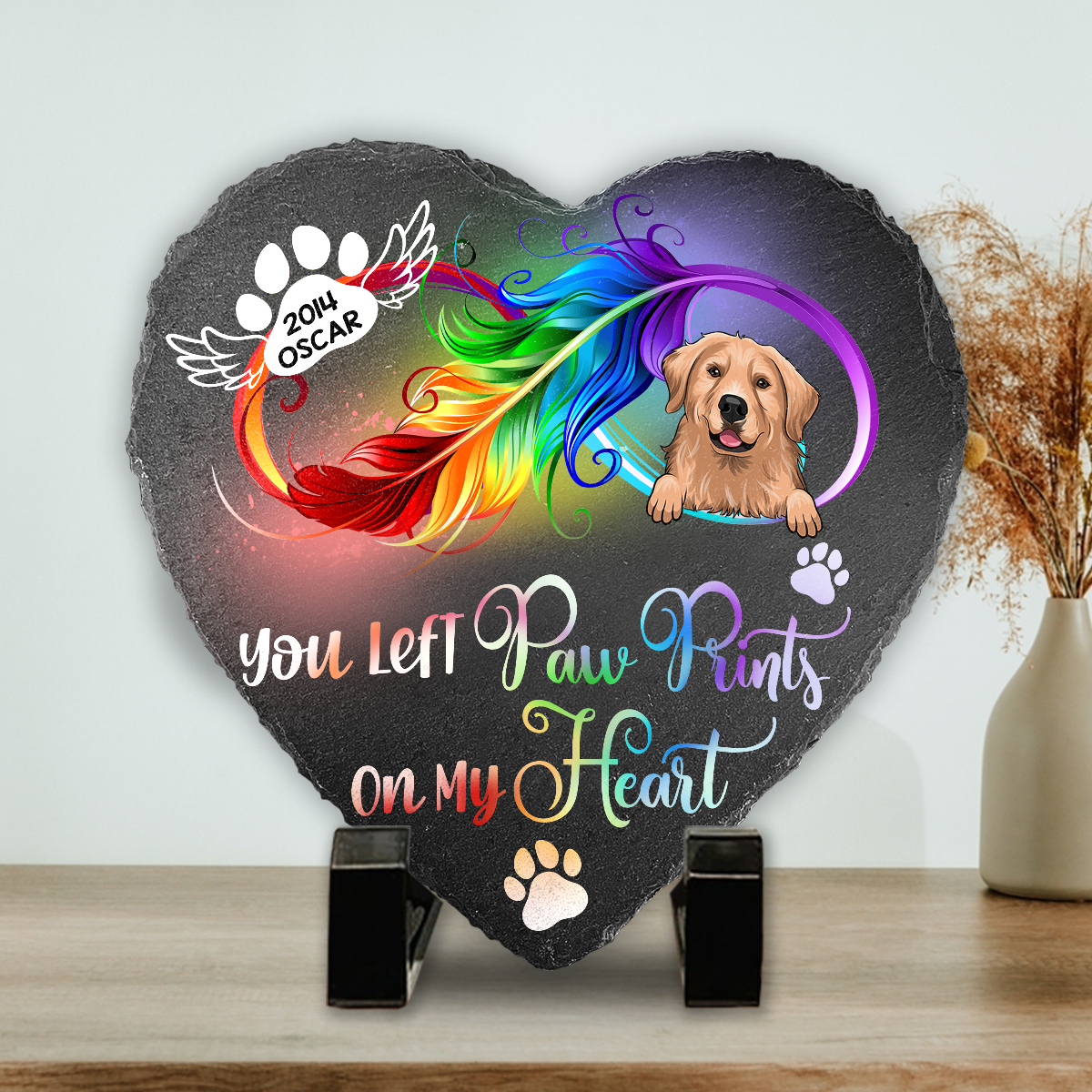 Für immer in meinem Herzen – personalisierter herzförmiger Stein in Hundeform