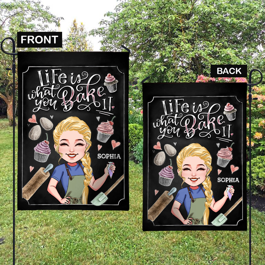 Das Leben ist, was du daraus backst – Personalisierte Back-Gartenflagge